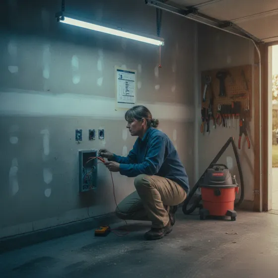 Electrician testing garage wiring to assess dedicated EV charger circuit need