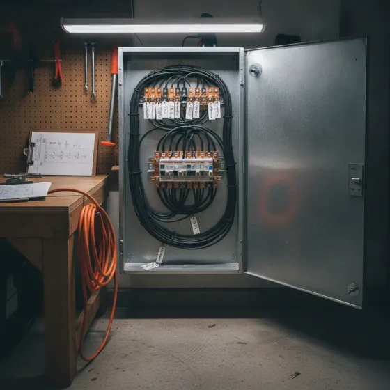 electrical-troubleshooting-repaired-panel-denton Repaired breaker panel after electrical troubleshooting service in Denton garage