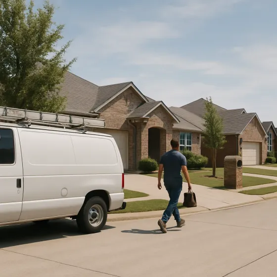 Electrician van parked on residential street near Corinth Community Park