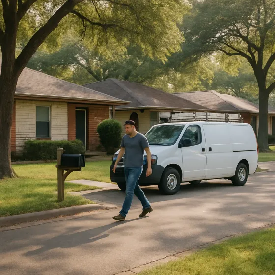 electrician-service-van-street-joe-skiles-park-denton Electrician service van parked near Joe Skiles Park Denton neighborhood street