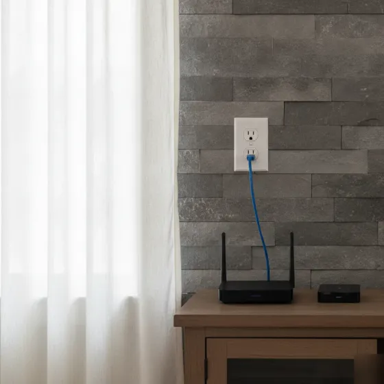 network-cabling-finished-wall-outlet-denton Finished Ethernet wall outlet after network cabling in Denton