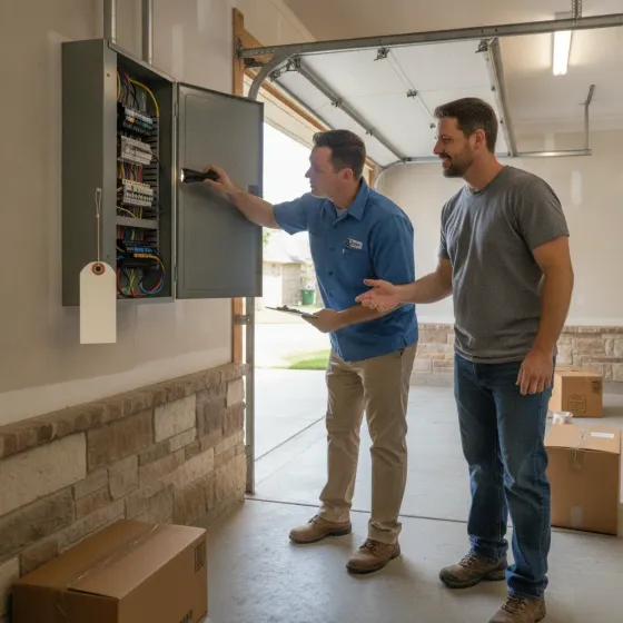 permit-inspection-subpanel-garage-denton City inspector reviews permitted panel upgrade in Denton home garage
