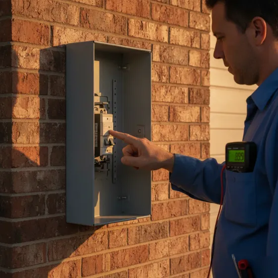 quick-check-tripped-breaker-denton-electrical Electrician checks single tripped breaker during quick inspection in Denton