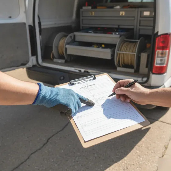 Electrician reviewing wiring repair cost estimate at Denton home